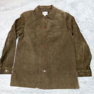 Willi Smith Jacket Womens S Green Leather Coat Button Up Lightweight‎ Liner